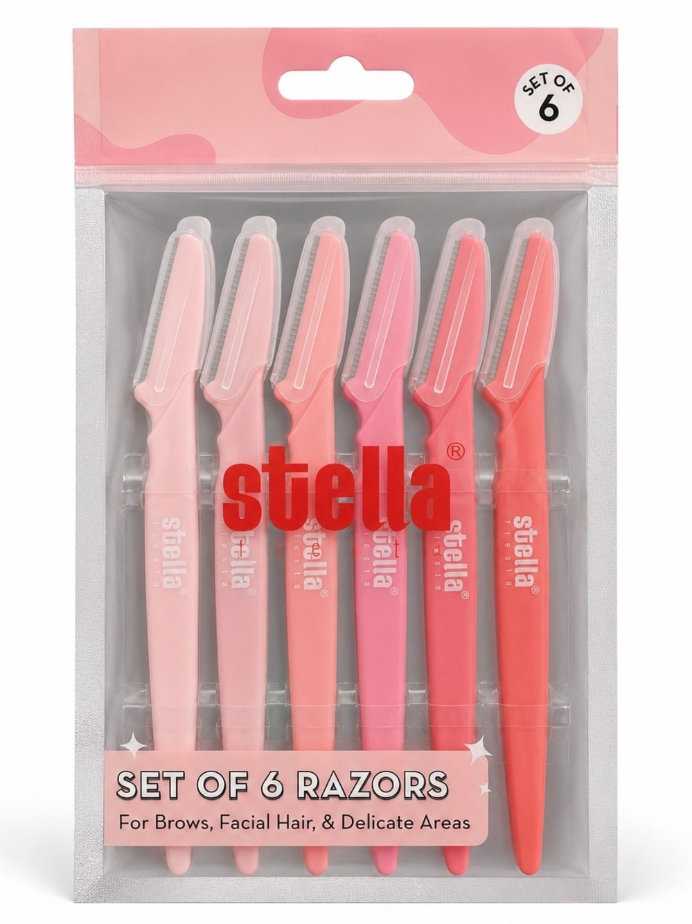 Stella Set of 6 Facial Razors - For Brows, Facial Hair & Deliciated Areas